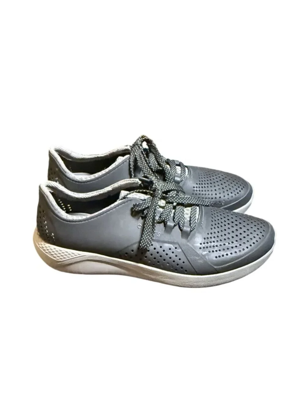 Crocs Mens Lightweight Gray Perforated Sneakers With Lace-Up Closure Size 10